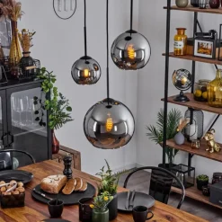 Suspension Verre Fumé-hofstein Suspension Verre 15 cm, 20 cm, 25 cm Koyoto Chrome, Fumé, 3 lumières