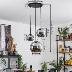 Suspension Verre Fumé-hofstein Suspension Verre 15 cm, 20 cm, 25 cm Koyoto Chrome, Fumé, 3 lumières