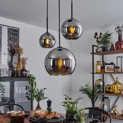 Suspension Verre Fumé-hofstein Suspension Verre 15 cm, 20 cm, 25 cm Koyoto Chrome, Fumé, 3 lumières