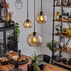 hofstein Suspension Verre 15 cm, 20 cm, 25 cm Koyoto Ambre, 3 lumières