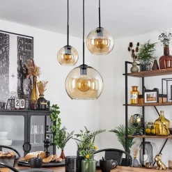 hofstein Suspension Verre 15 cm, 20 cm, 25 cm Koyoto Ambre, 3 lumières