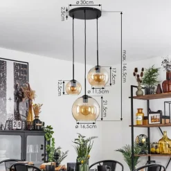 hofstein Suspension Verre 15 cm, 20 cm, 25 cm Koyoto Ambre, 3 lumières