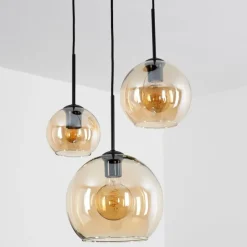 hofstein Suspension Verre 15 cm, 20 cm, 25 cm Koyoto Ambre, 3 lumières