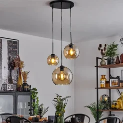 hofstein Suspension Verre 15 cm, 20 cm, 25 cm Koyoto Ambre, 3 lumières