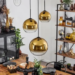 hofstein Suspension Verre 20 cm, 25 cm, 30cm Koyoto Or, Clair, 3 lumières