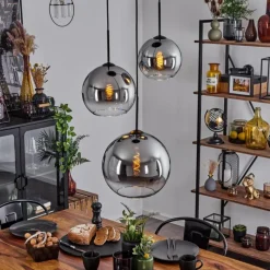 Suspension Verre Fumé-hofstein Suspension Verre 20 cm, 25 cm, 30cm Koyoto Chrome, Clair, Fumé, 3 lumières