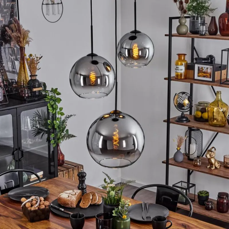 Suspension Verre Fumé-hofstein Suspension Verre 20 cm, 25 cm, 30cm Koyoto Chrome, Clair, Fumé, 3 lumières