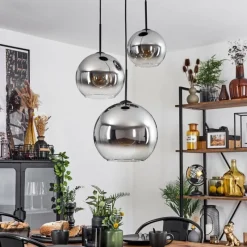 Suspension Verre Fumé-hofstein Suspension Verre 20 cm, 25 cm, 30cm Koyoto Chrome, Clair, Fumé, 3 lumières