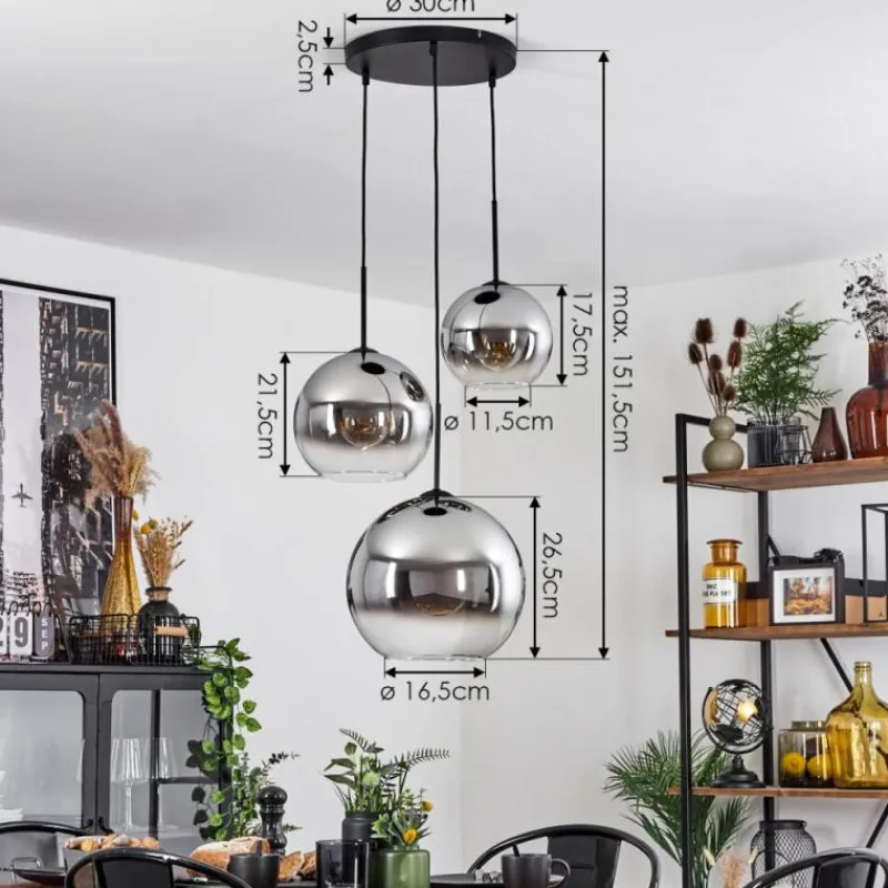 Suspension Verre Fumé-hofstein Suspension Verre 20 cm, 25 cm, 30cm Koyoto Chrome, Clair, Fumé, 3 lumières