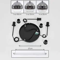 Suspension Verre Fumé-hofstein Suspension Verre 20 cm, 25 cm, 30cm Koyoto Chrome, Clair, Fumé, 3 lumières