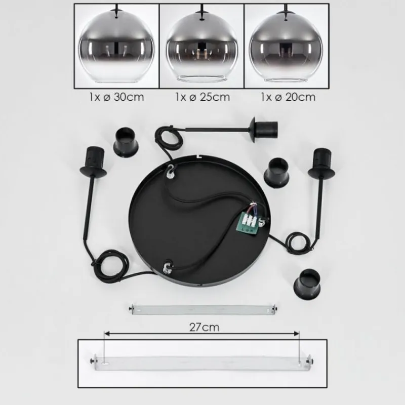 Suspension Verre Fumé-hofstein Suspension Verre 20 cm, 25 cm, 30cm Koyoto Chrome, Clair, Fumé, 3 lumières