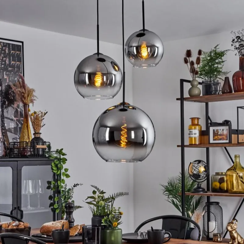 Suspension Verre Fumé-hofstein Suspension Verre 20 cm, 25 cm, 30cm Koyoto Chrome, Clair, Fumé, 3 lumières