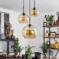 hofstein Suspension Verre 20 cm, 25 cm, 30cm Koyoto Ambre, 3 lumières
