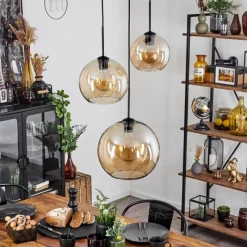 hofstein Suspension Verre 20 cm, 25 cm, 30cm Koyoto Ambre, 3 lumières