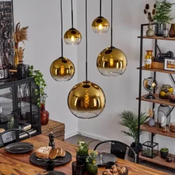 hofstein Suspension Verre 15 cm, 20 cm, 25 cm, 30cm Koyoto Or, Clair, 5 lumières