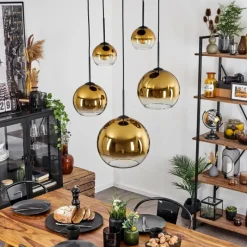 hofstein Suspension Verre 15 cm, 20 cm, 25 cm, 30cm Koyoto Or, Clair, 5 lumières