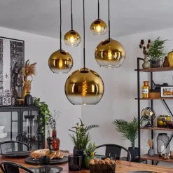 hofstein Suspension Verre 15 cm, 20 cm, 25 cm, 30cm Koyoto Or, Clair, 5 lumières