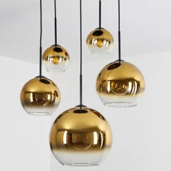 hofstein Suspension Verre 15 cm, 20 cm, 25 cm, 30cm Koyoto Or, Clair, 5 lumières