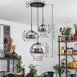 Suspension Verre Fumé-hofstein Suspension Verre 20 cm, 25 cm, 30cm Koyoto Clair, Fumé, 3 lumières