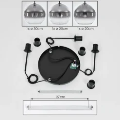 Suspension Verre Fumé-hofstein Suspension Verre 20 cm, 25 cm, 30cm Koyoto Clair, Fumé, 3 lumières