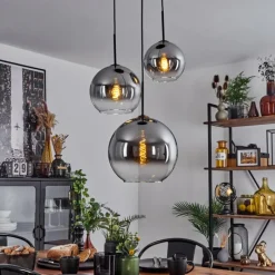 Suspension Verre Fumé-hofstein Suspension Verre 20 cm, 25 cm, 30cm Koyoto Clair, Fumé, 3 lumières