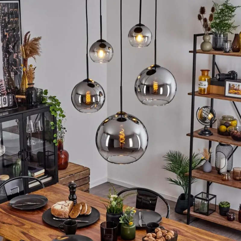 Suspension Verre Fumé-hofstein Suspension Verre 15 cm, 20 cm, 25 cm, 30cm Koyoto Chrome, Clair, Fumé, 5 lumières