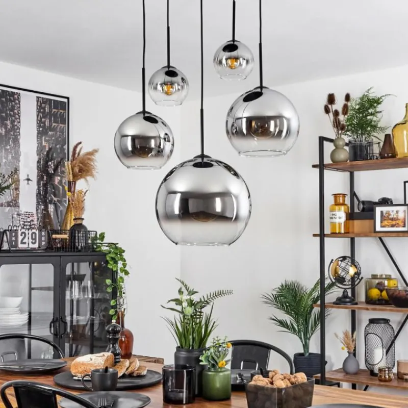 Suspension Verre Fumé-hofstein Suspension Verre 15 cm, 20 cm, 25 cm, 30cm Koyoto Chrome, Clair, Fumé, 5 lumières