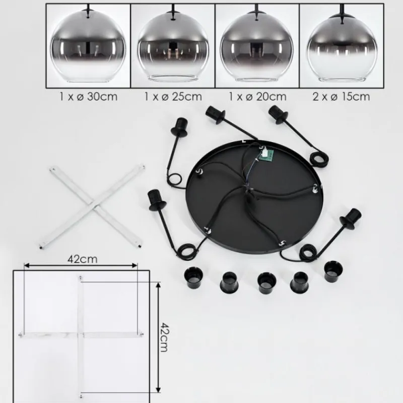 Suspension Verre Fumé-hofstein Suspension Verre 15 cm, 20 cm, 25 cm, 30cm Koyoto Chrome, Clair, Fumé, 5 lumières