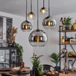 Suspension Verre Fumé-hofstein Suspension Verre 15 cm, 20 cm, 25 cm, 30cm Koyoto Chrome, Clair, Fumé, 5 lumières