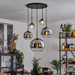 Suspension Verre Fumé-hofstein Suspension Verre 15 cm, 20 cm, 25 cm, 30cm Koyoto Chrome, Clair, Fumé, 5 lumières