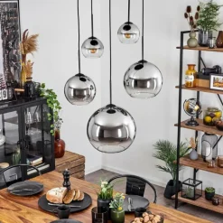 Suspension Verre Fumé-hofstein Suspension Verre 15 cm, 20 cm, 25 cm, 30cm Koyoto Chrome, Clair, Fumé, 5 lumières