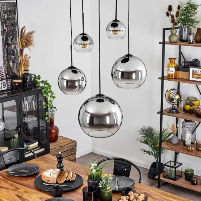 Suspension Verre Fumé-hofstein Suspension Verre 15 cm, 20 cm, 25 cm, 30cm Koyoto Chrome, Clair, Fumé, 5 lumières