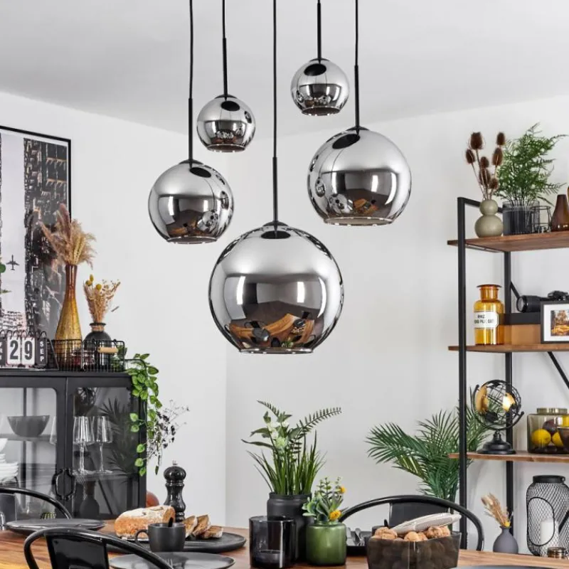 Suspension Verre Fumé-hofstein Suspension Verre 15 cm, 20 cm, 25 cm, 30cm Koyoto Chrome, Fumé, 5 lumières