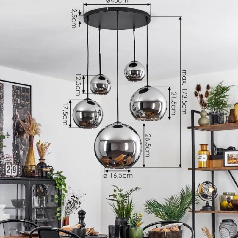 Suspension Verre Fumé-hofstein Suspension Verre 15 cm, 20 cm, 25 cm, 30cm Koyoto Chrome, Fumé, 5 lumières