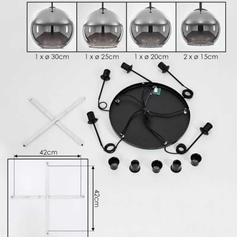 Suspension Verre Fumé-hofstein Suspension Verre 15 cm, 20 cm, 25 cm, 30cm Koyoto Chrome, Fumé, 5 lumières