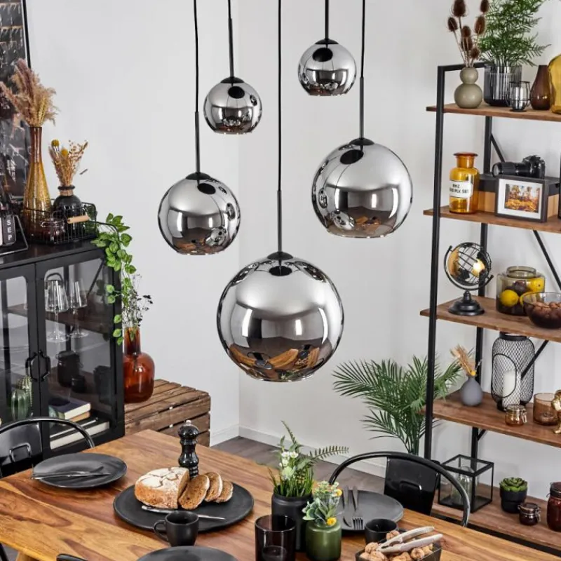 Suspension Verre Fumé-hofstein Suspension Verre 15 cm, 20 cm, 25 cm, 30cm Koyoto Chrome, Fumé, 5 lumières