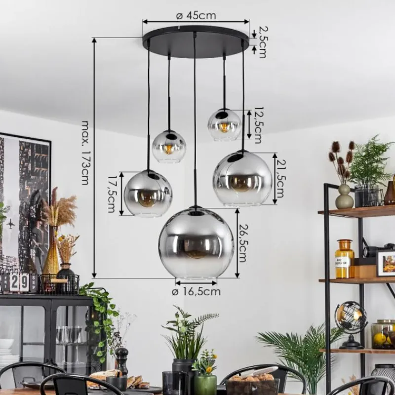 Suspension Verre Fumé-hofstein Suspension Verre 15 cm, 20 cm, 25 cm, 30cm Koyoto Clair, Fumé, 5 lumières