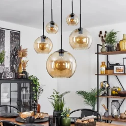 hofstein Suspension Verre 15 cm, 20 cm, 25 cm, 30cm Koyoto Ambre, 5 lumières