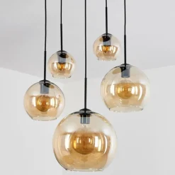 hofstein Suspension Verre 15 cm, 20 cm, 25 cm, 30cm Koyoto Ambre, 5 lumières