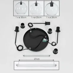 hofstein Suspension Verre 20 cm, 25 cm, 30cm Koyoto Clair, 3 lumières