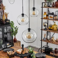 hofstein Suspension Verre 20 cm, 25 cm, 30cm Koyoto Clair, 3 lumières