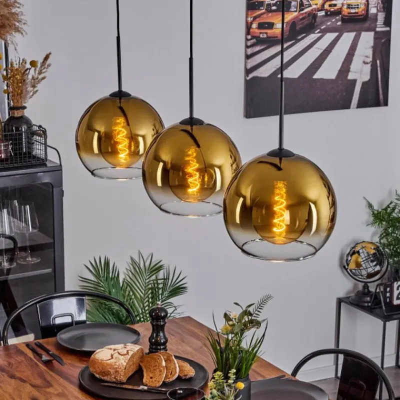 hofstein Suspension Verre 25 cm Koyoto Or, Clair, 3 lumières