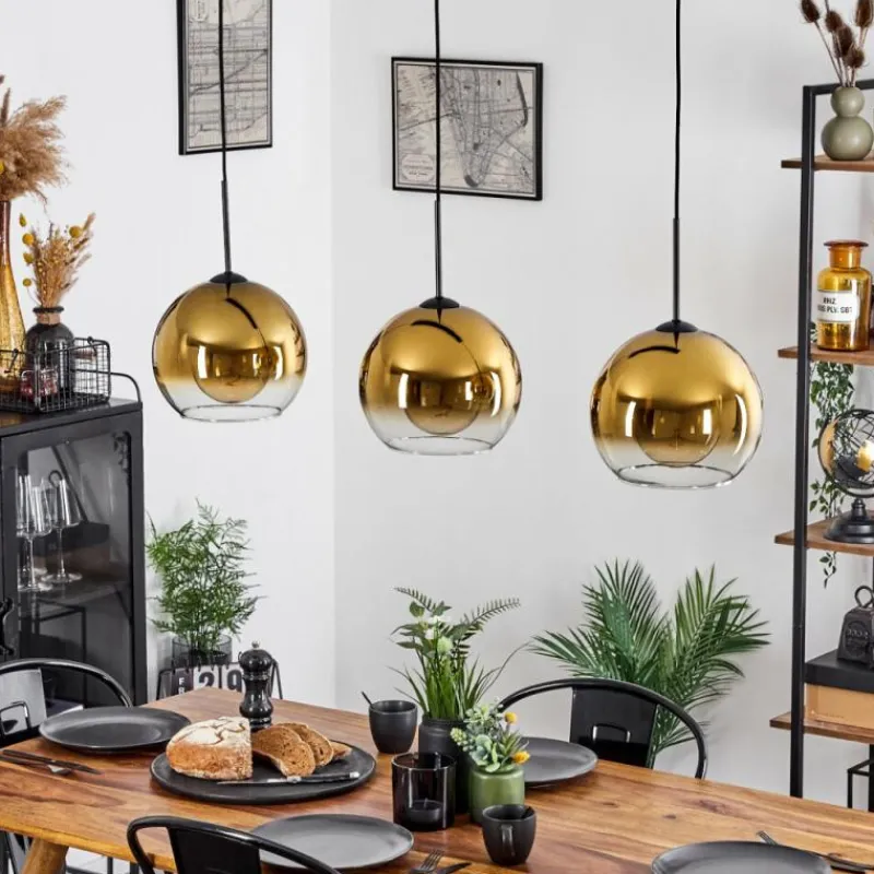 hofstein Suspension Verre 25 cm Koyoto Or, Clair, 3 lumières