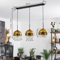 hofstein Suspension Verre 25 cm Koyoto Or, Clair, 3 lumières