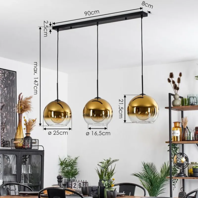 hofstein Suspension Verre 25 cm Koyoto Or, Clair, 3 lumières