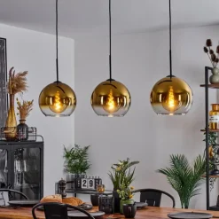 hofstein Suspension Verre 25 cm Koyoto Or, Clair, 3 lumières