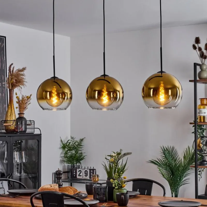 hofstein Suspension Verre 25 cm Koyoto Or, Clair, 3 lumières