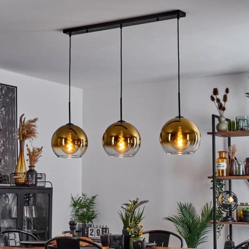 hofstein Suspension Verre 25 cm Koyoto Or, Clair, 3 lumières