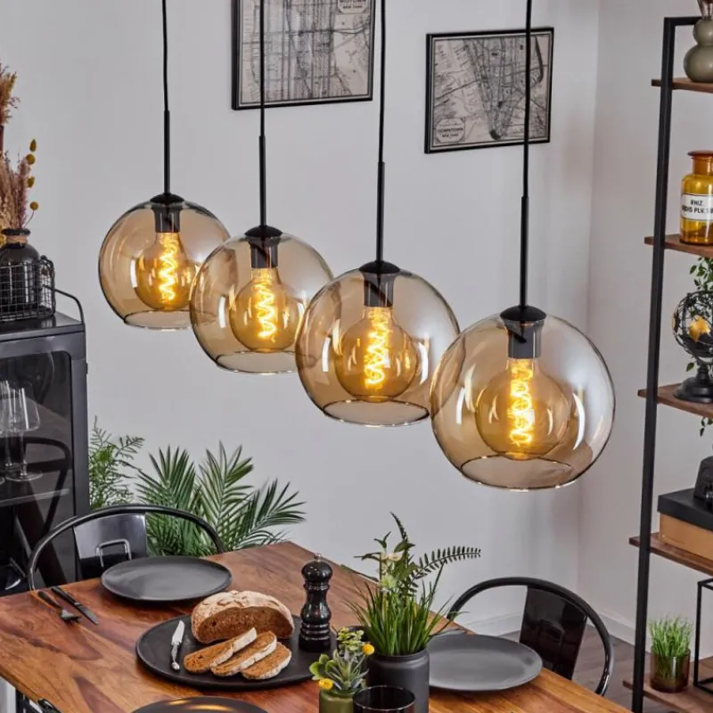 hofstein Suspension Verre 25 cm Koyoto Ambre, 4 lumières