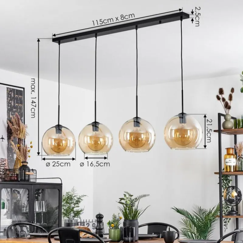 hofstein Suspension Verre 25 cm Koyoto Ambre, 4 lumières